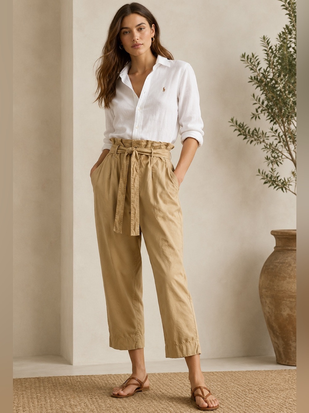 RALPH LAUREN Tan High Rise Tapered Chino With Belt Size 4